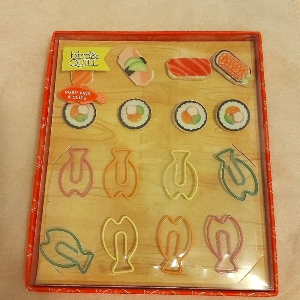 Bird & Quill by Papyrus Sushi Desk Essentials push pins and clips